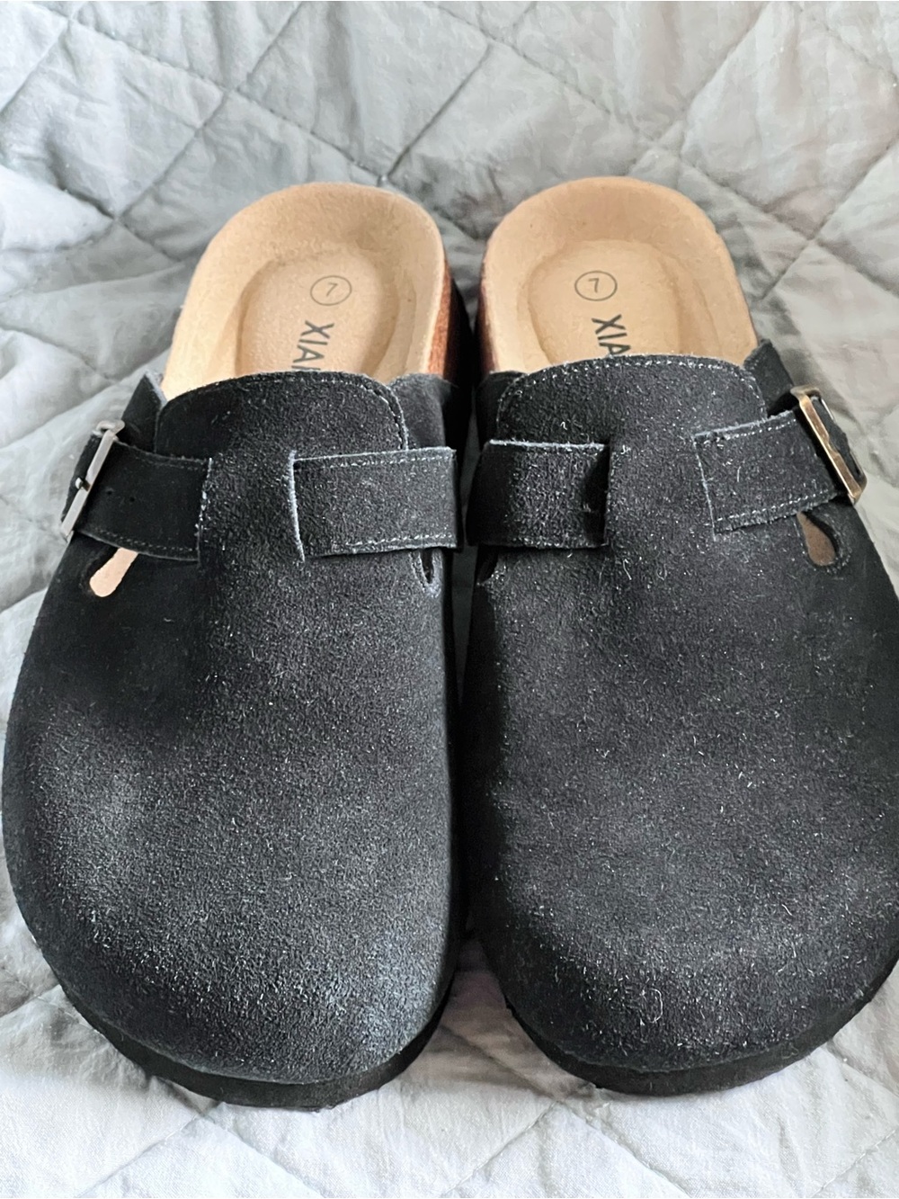 Black Suede Slip-On Clogs with Buckle - Unbranded